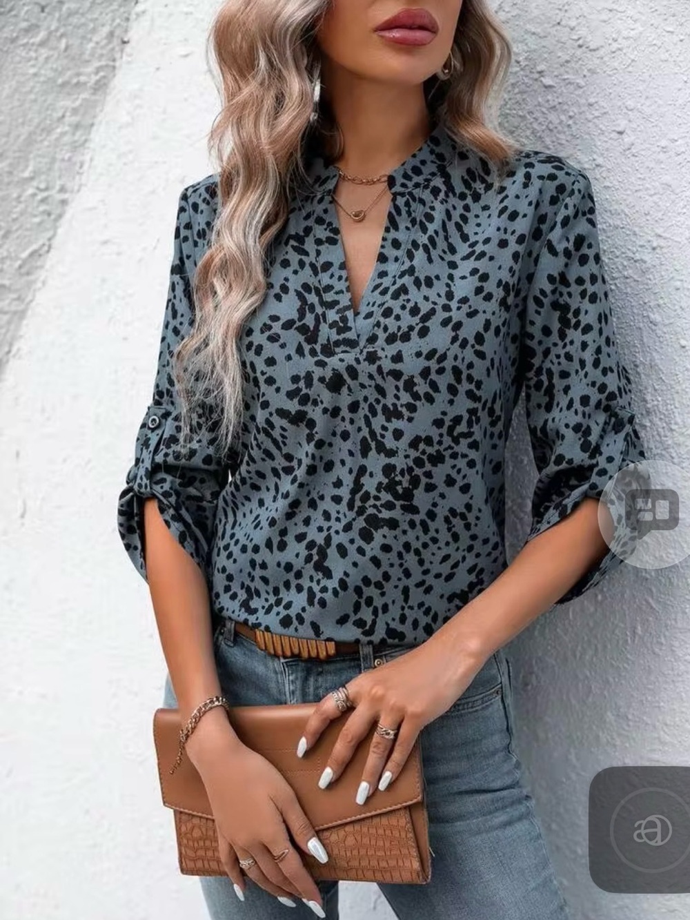 Women's Animal Print V-Neck Flowy Blouse